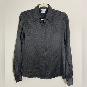 Vintage Barneys New York 100% Silk Blouse Dotted Black Polka Dot Y2K Medium 90s